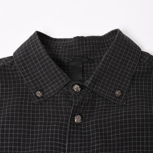 CHROME HEARTS Cross Ball Button Short Sleeve Graph Check Shirt Concho Button Black Gray M Size Plaid Pattern Silver 925 Good Used 4a004650