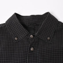 画像をギャラリービューアに読み込む, CHROME HEARTS クロムハーツ クロスボールボタン半袖グラフチェックシャツ コンチョボタン ブラック グレー Mサイズ 格子柄 シルバー925 良品 中古 4a004650