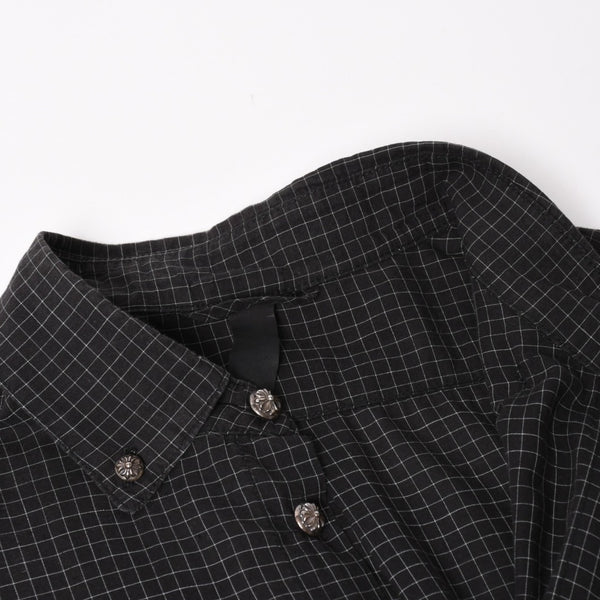 CHROME HEARTS Cross Ball Button Short Sleeve Graph Check Shirt Concho Button Black Gray M Size Plaid Pattern Silver 925 Good Used 4a004650