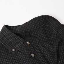 画像をギャラリービューアに読み込む, CHROME HEARTS クロムハーツ クロスボールボタン半袖グラフチェックシャツ コンチョボタン ブラック グレー Mサイズ 格子柄 シルバー925 良品 中古 4a004650