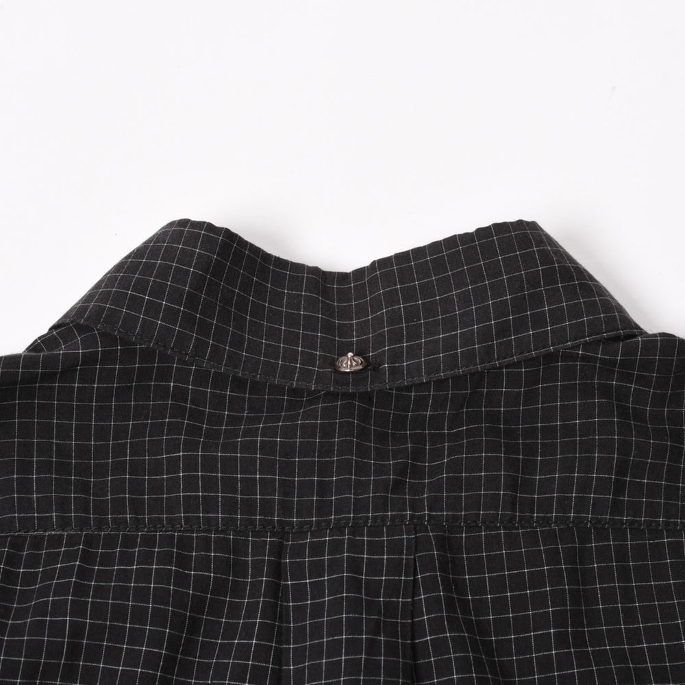 CHROME HEARTS Cross Ball Button Short Sleeve Graph Check Shirt Concho Button Black Gray M Size Plaid Pattern Silver 925 Good Used 4a004650