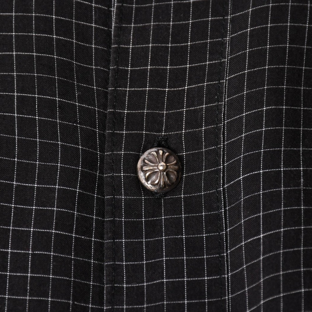 CHROME HEARTS Cross Ball Button Short Sleeve Graph Check Shirt Concho Button Black Gray M Size Plaid Pattern Silver 925 Good Used 4a004650