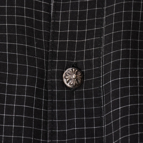CHROME HEARTS Cross Ball Button Short Sleeve Graph Check Shirt Concho Button Black Gray M Size Plaid Pattern Silver 925 Good Used 4a004650