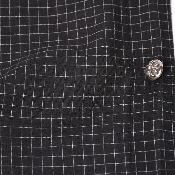 CHROME HEARTS Cross Ball Button Short Sleeve Graph Check Shirt Concho Button Black Gray M Size Plaid Pattern Silver 925 Good Used 4a004650
