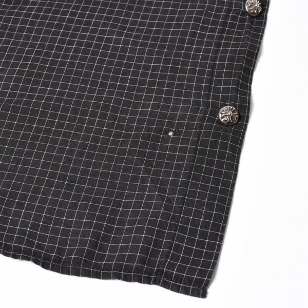CHROME HEARTS Cross Ball Button Short Sleeve Graph Check Shirt Concho Button Black Gray M Size Plaid Pattern Silver 925 Good Used 4a004650