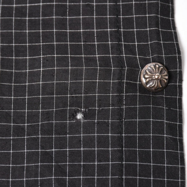 CHROME HEARTS Cross Ball Button Short Sleeve Graph Check Shirt Concho Button Black Gray M Size Plaid Pattern Silver 925 Good Used 4a004650