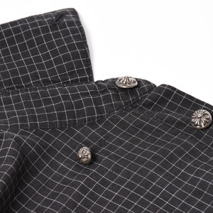 CHROME HEARTS Cross Ball Button Short Sleeve Graph Check Shirt Concho Button Black Gray M Size Plaid Pattern Silver 925 Good Used 4a004650