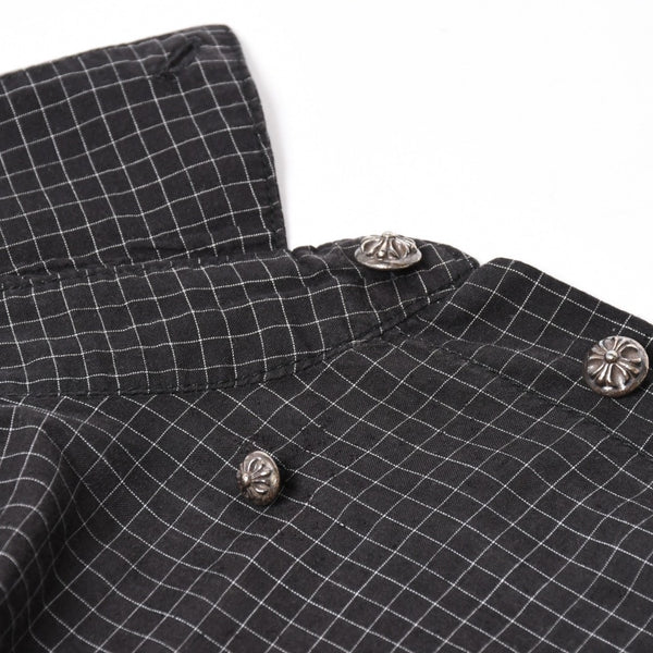 CHROME HEARTS Cross Ball Button Short Sleeve Graph Check Shirt Concho Button Black Gray M Size Plaid Pattern Silver 925 Good Used 4a004650