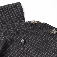 画像をギャラリービューアに読み込む, CHROME HEARTS クロムハーツ クロスボールボタン半袖グラフチェックシャツ コンチョボタン ブラック グレー Mサイズ 格子柄 シルバー925 良品 中古 4a004650