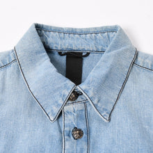 画像をギャラリービューアに読み込む, CHROME HEARTS クロムハーツ Y NOT Cross Ball Button LAST BITE Denim Shirt クロスボールボタン ライトブルー デニムシャツ Mサイズ シルバー925 良品 中古 4a004638