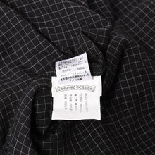 画像をギャラリービューアに読み込む, CHROME HEARTS クロムハーツ クロスボールボタン半袖グラフチェックシャツ コンチョボタン ブラック グレー Mサイズ 格子柄 シルバー925 良品 中古 4a004650