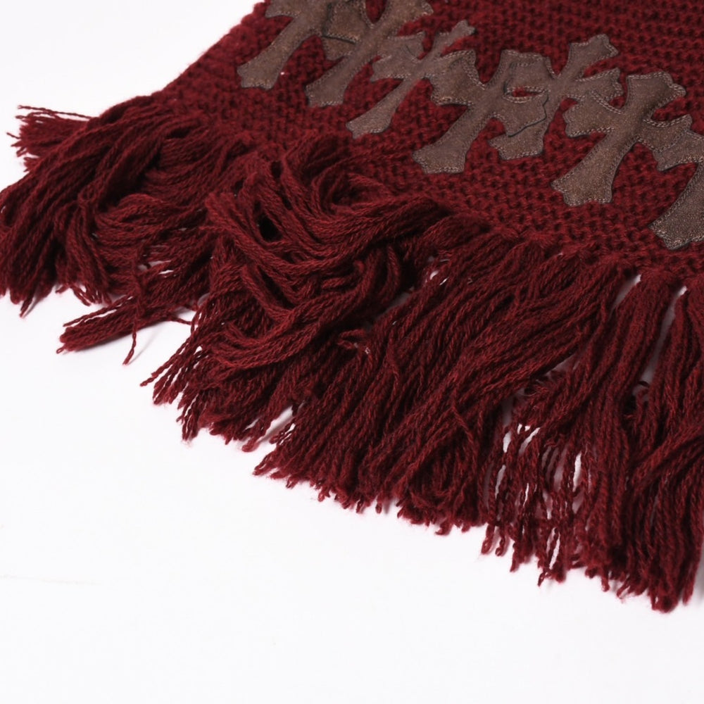 CHROME HEARTS Chrome Hearts Cross Patch Cashmere Fringe Muffler Stole Cross Patch Cemetery Cross Leather Patch Bordeaux Cashmere Good Condition Used 4a004641