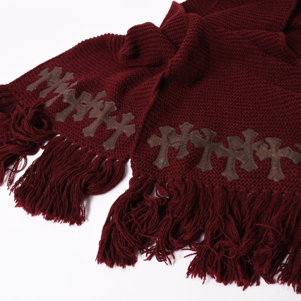 CHROME HEARTS Chrome Hearts Cross Patch Cashmere Fringe Muffler Stole Cross Patch Cemetery Cross Leather Patch Bordeaux Cashmere Good Condition Used 4a004641
