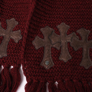 CHROME HEARTS Chrome Hearts Cross Patch Cashmere Fringe Muffler Stole Cross Patch Cemetery Cross Leather Patch Bordeaux Cashmere Good Condition Used 4a004641