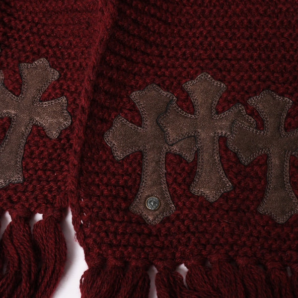 CHROME HEARTS Chrome Hearts Cross Patch Cashmere Fringe Muffler Stole Cross Patch Cemetery Cross Leather Patch Bordeaux Cashmere Good Condition Used 4a004641
