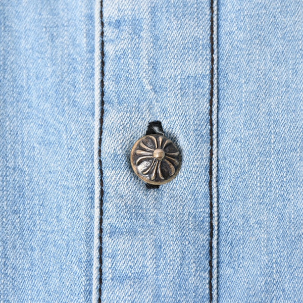 CHROME HEARTS Y NOT Cross Ball Button LAST BITE Denim Shirt Light Blue Denim Shirt M Size Silver 925 Good Used 4a004638