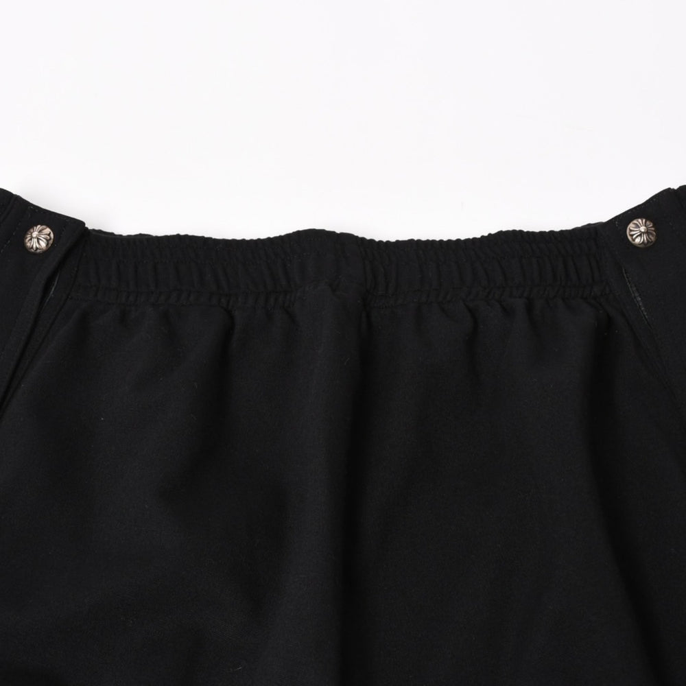 CHROME HEARTS Side Cross Ball Button Snap Track Pants Old English Font Black Leather S Size Silver 925 Good Condition Used 4a004640