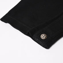 画像をギャラリービューアに読み込む, CHROME HEARTS クロムハーツ サイドクロスボールボタンスナップ トラックパンツ オールドイングリッシュフォント ブラック レザー Sサイズ シルバー925 美品 中古 4a004640