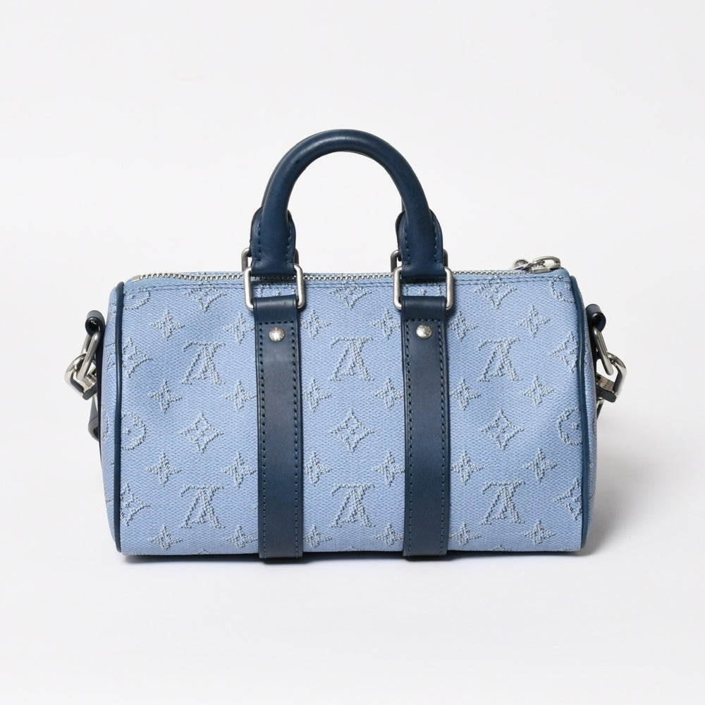 Very good condition LOUIS VUITTON Keepall Bandouliere 25 Handbag M14681 Monogram Heritage Blue Used 4a004659