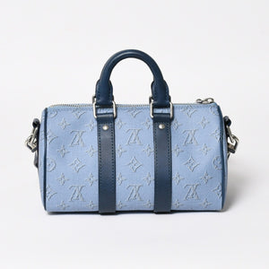 極美品 LOUIS VUITTON ルイヴィトン キーポル バンドリエール25 ハンドバッグ M14681 モノグラム ヘリテージ ブルー 中古 4a004659