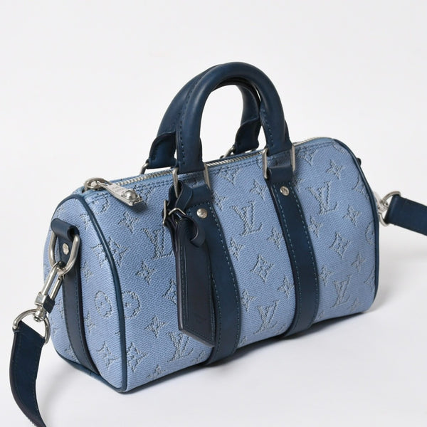 極美品 LOUIS VUITTON ルイヴィトン キーポル バンドリエール25 ハンドバッグ M14681 モノグラム ヘリテージ ブルー 中古 4a004659