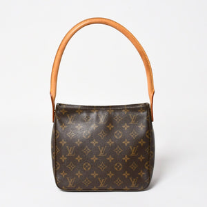 Very Good Condition LOUIS VUITTON Looping MM One Shoulder Bag M51146 Monogram PVC Leather Brown Gold Hardware Used 4a004678