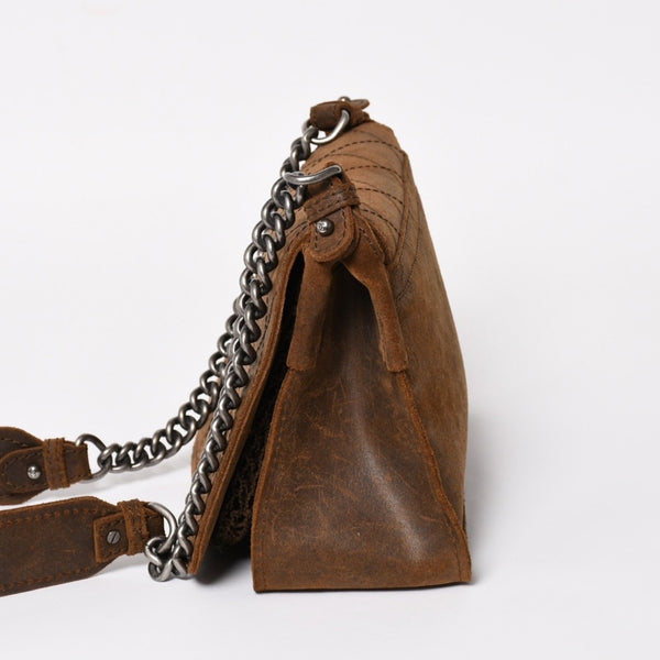 Very Good Condition CHANEL Chain Shoulder Bag No. 18 Coco Mark Suede Brown Antique Silver Hardware Used 4a004667
