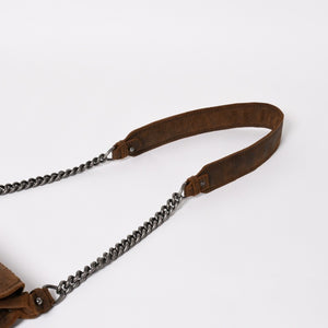 Very Good Condition CHANEL Chain Shoulder Bag No. 18 Coco Mark Suede Brown Antique Silver Hardware Used 4a004667