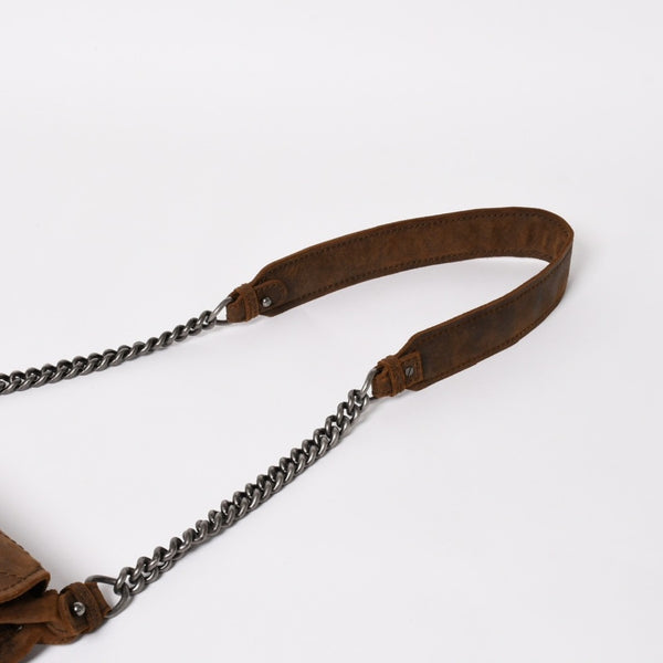 Very Good Condition CHANEL Chain Shoulder Bag No. 18 Coco Mark Suede Brown Antique Silver Hardware Used 4a004667