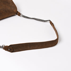 Very Good Condition CHANEL Chain Shoulder Bag No. 18 Coco Mark Suede Brown Antique Silver Hardware Used 4a004667