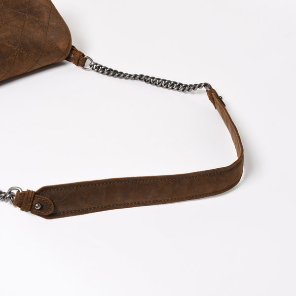 Very Good Condition CHANEL Chain Shoulder Bag No. 18 Coco Mark Suede Brown Antique Silver Hardware Used 4a004667