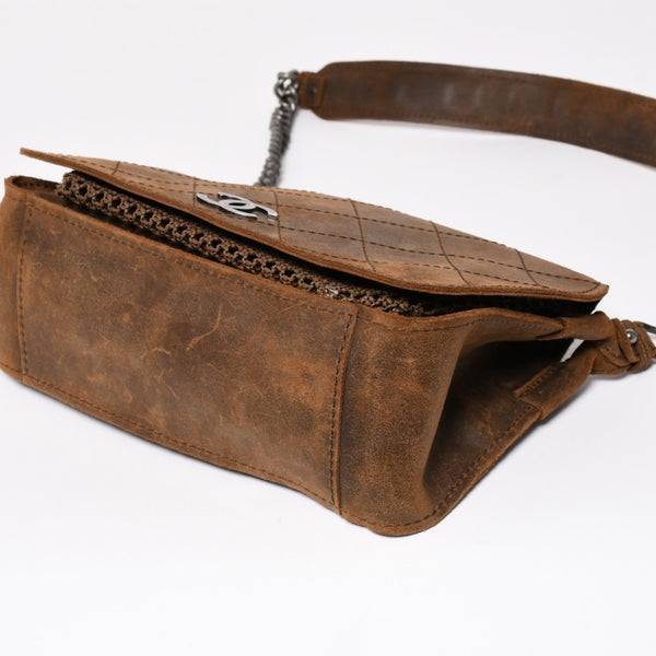 Very Good Condition CHANEL Chain Shoulder Bag No. 18 Coco Mark Suede Brown Antique Silver Hardware Used 4a004667