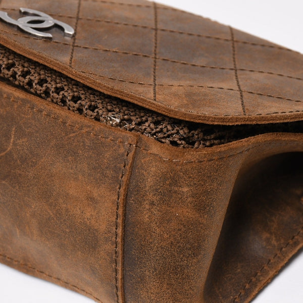 Very Good Condition CHANEL Chain Shoulder Bag No. 18 Coco Mark Suede Brown Antique Silver Hardware Used 4a004667