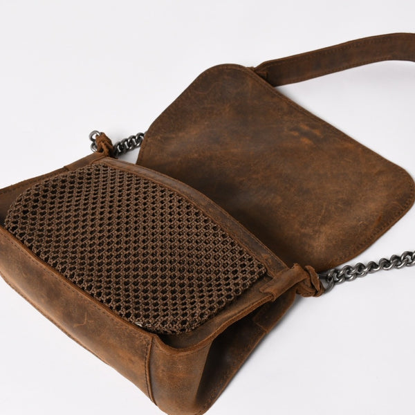 Very Good Condition CHANEL Chain Shoulder Bag No. 18 Coco Mark Suede Brown Antique Silver Hardware Used 4a004667