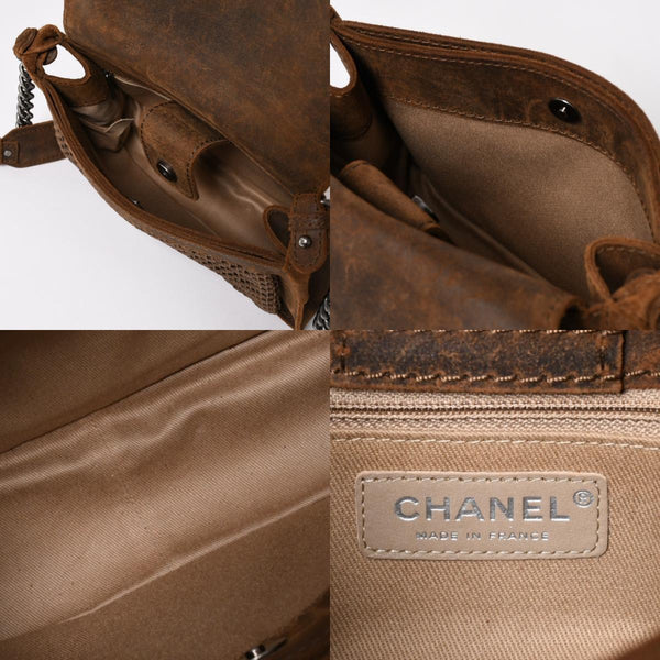 Very Good Condition CHANEL Chain Shoulder Bag No. 18 Coco Mark Suede Brown Antique Silver Hardware Used 4a004667