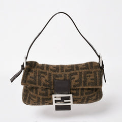 極美品 FENDI フェンディ マンマバケット ワンショルダーバッグ 26424 ズッカ柄 ウール レザー ブラウン 中古 4a004669