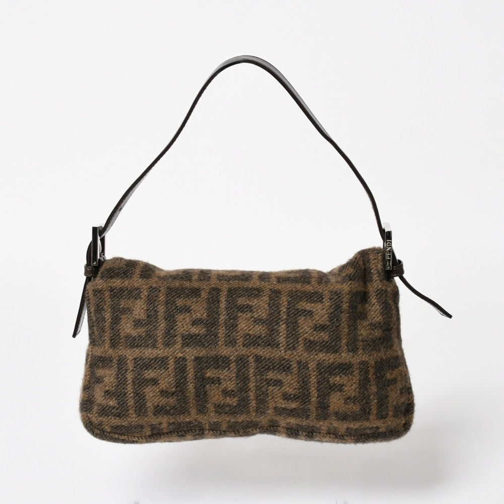 極美品 FENDI フェンディ マンマバケット ワンショルダーバッグ 26424 ズッカ柄 ウール レザー ブラウン 中古 4a004669