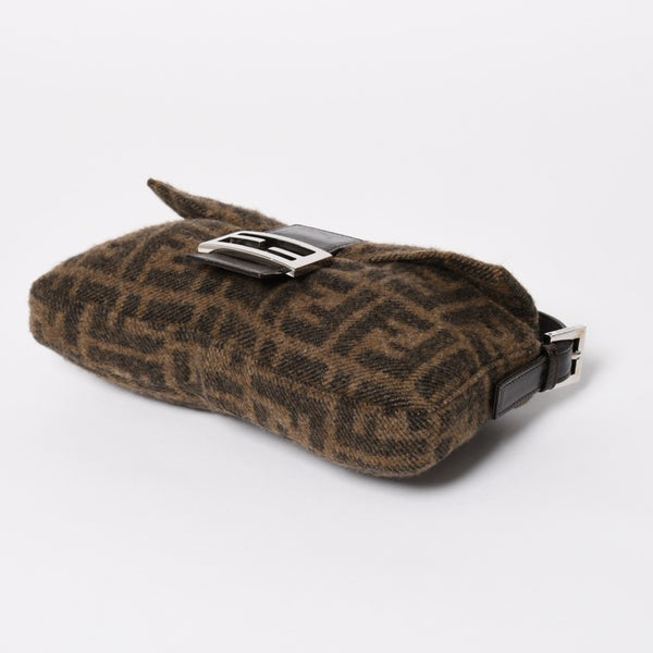 極美品 FENDI フェンディ マンマバケット ワンショルダーバッグ 26424 ズッカ柄 ウール レザー ブラウン 中古 4a004669