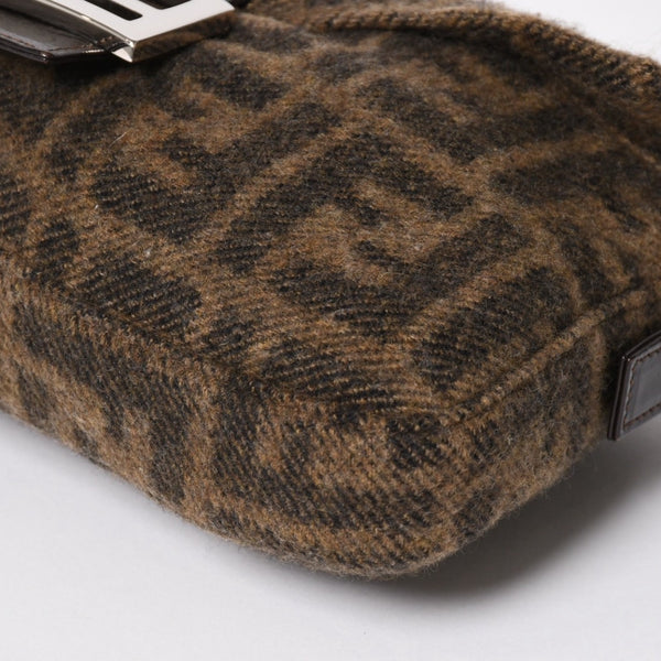極美品 FENDI フェンディ マンマバケット ワンショルダーバッグ 26424 ズッカ柄 ウール レザー ブラウン 中古 4a004669
