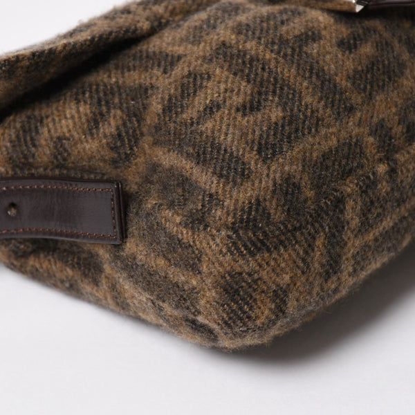 極美品 FENDI フェンディ マンマバケット ワンショルダーバッグ 26424 ズッカ柄 ウール レザー ブラウン 中古 4a004669