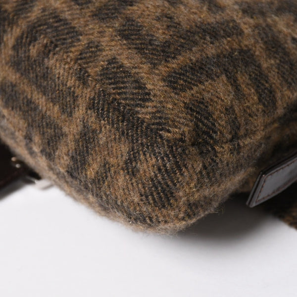 極美品 FENDI フェンディ マンマバケット ワンショルダーバッグ 26424 ズッカ柄 ウール レザー ブラウン 中古 4a004669