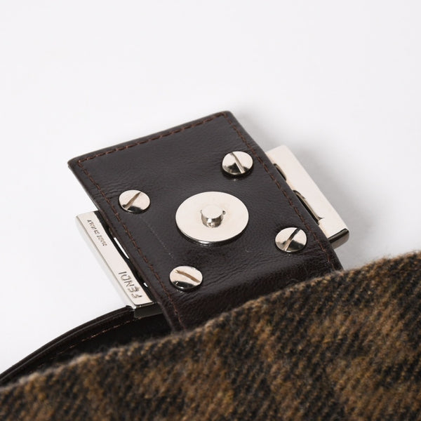 極美品 FENDI フェンディ マンマバケット ワンショルダーバッグ 26424 ズッカ柄 ウール レザー ブラウン 中古 4a004669