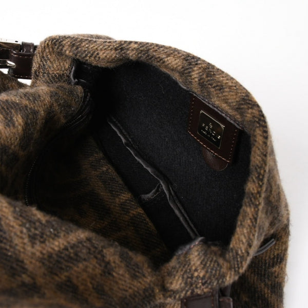 極美品 FENDI フェンディ マンマバケット ワンショルダーバッグ 26424 ズッカ柄 ウール レザー ブラウン 中古 4a004669