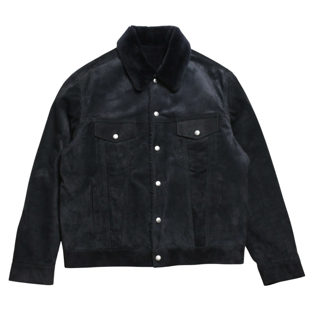 極美品 BERLUTI ベルルッティコーデュロイジャケット R27LBL163KACV ダークグレー 3rdタイプ アウター ファー レザー R52サイズ シルバー金具 中古 4a004712