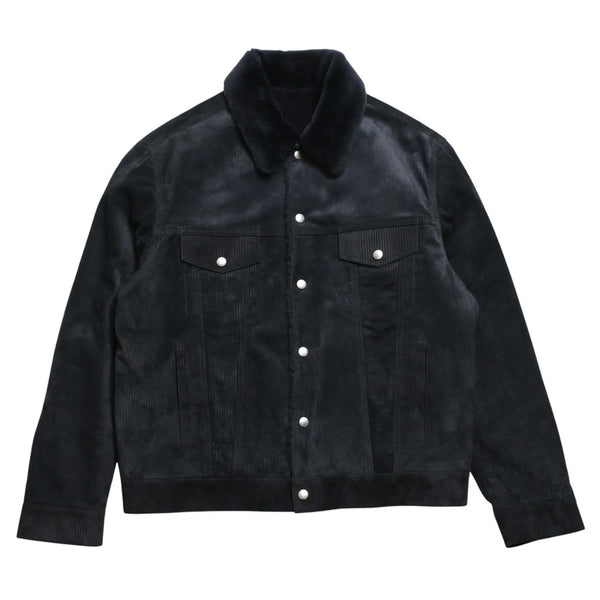 Very Good Condition BERLUTI Berluti Corduroy Jacket R27LBL163KACV Dark Gray 3rd Type Outer Fur Leather R52 Size Silver Hardware Used 4a004712