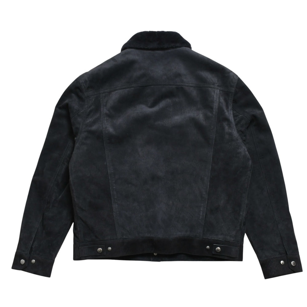 極美品 BERLUTI ベルルッティコーデュロイジャケット R27LBL163KACV ダークグレー 3rdタイプ アウター ファー レザー R52サイズ シルバー金具 中古 4a004712