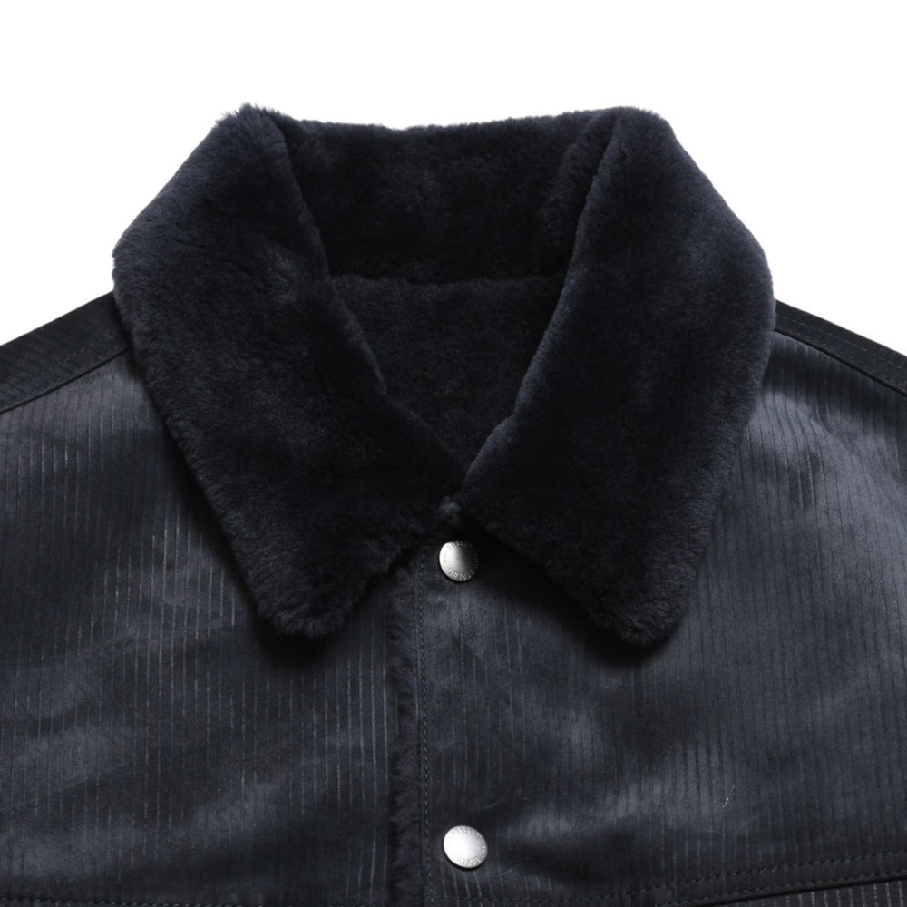 Very Good Condition BERLUTI Berluti Corduroy Jacket R27LBL163KACV Dark Gray 3rd Type Outer Fur Leather R52 Size Silver Hardware Used 4a004712