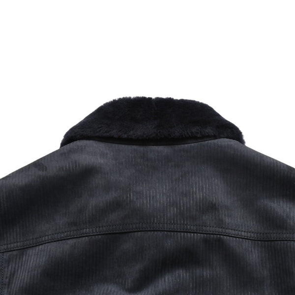Very Good Condition BERLUTI Berluti Corduroy Jacket R27LBL163KACV Dark Gray 3rd Type Outer Fur Leather R52 Size Silver Hardware Used 4a004712