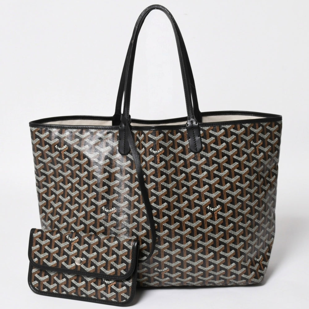 極美品 GOYARD ゴヤール Saint Louis PM サンルイ PM トートバッグ STLCROPMLTY01CL01P PVC レザー ブラック 中古 4a004662