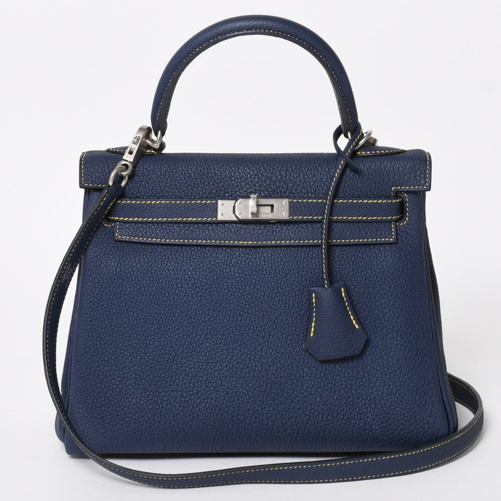 New and unused SPO HERMES KELLY 25 2WAY handbag inner stitching Togo blue ankle yellow matte silver hardware K stamp 4a004689